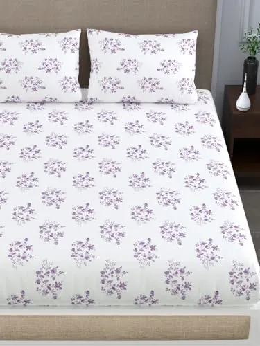 Gamee-Sone Ke Liye Khara Sona, King Cotton Bedsheet, Double Bed with 2 Pillow Covers, Flower Design (Peach White)