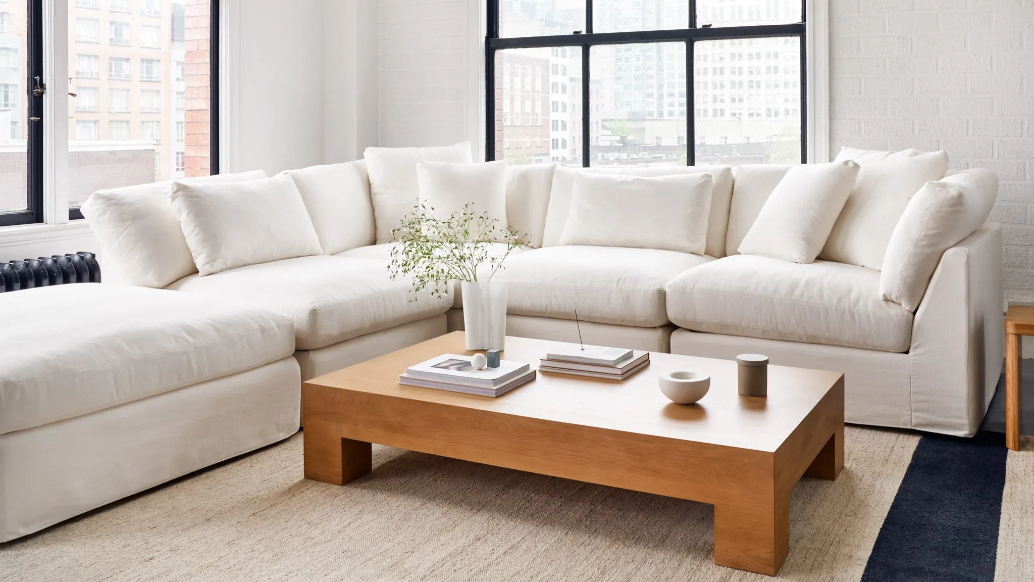 Get Together™ 5-Piece Modular Sectional Closed, Large, Cream Linen