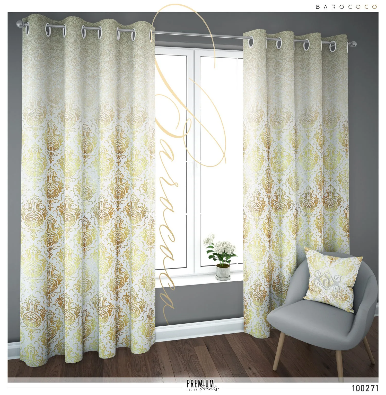 Gold Damask White PREMIUM Curtain Panel, Made to Order on 12 Fabric options - 100271