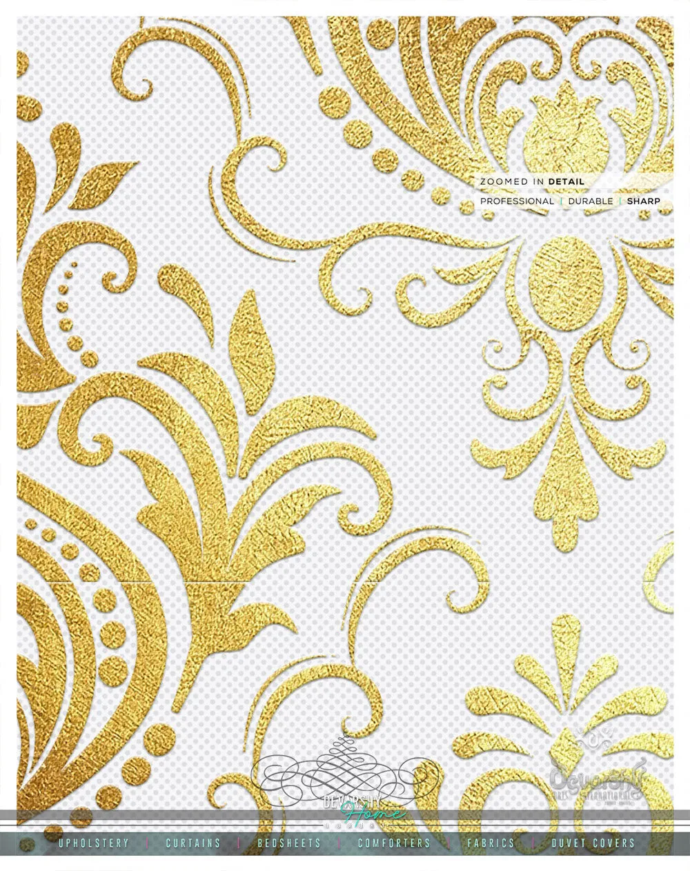 Gold Damask White PREMIUM Curtain Panel, Made to Order on 12 Fabric options - 100271