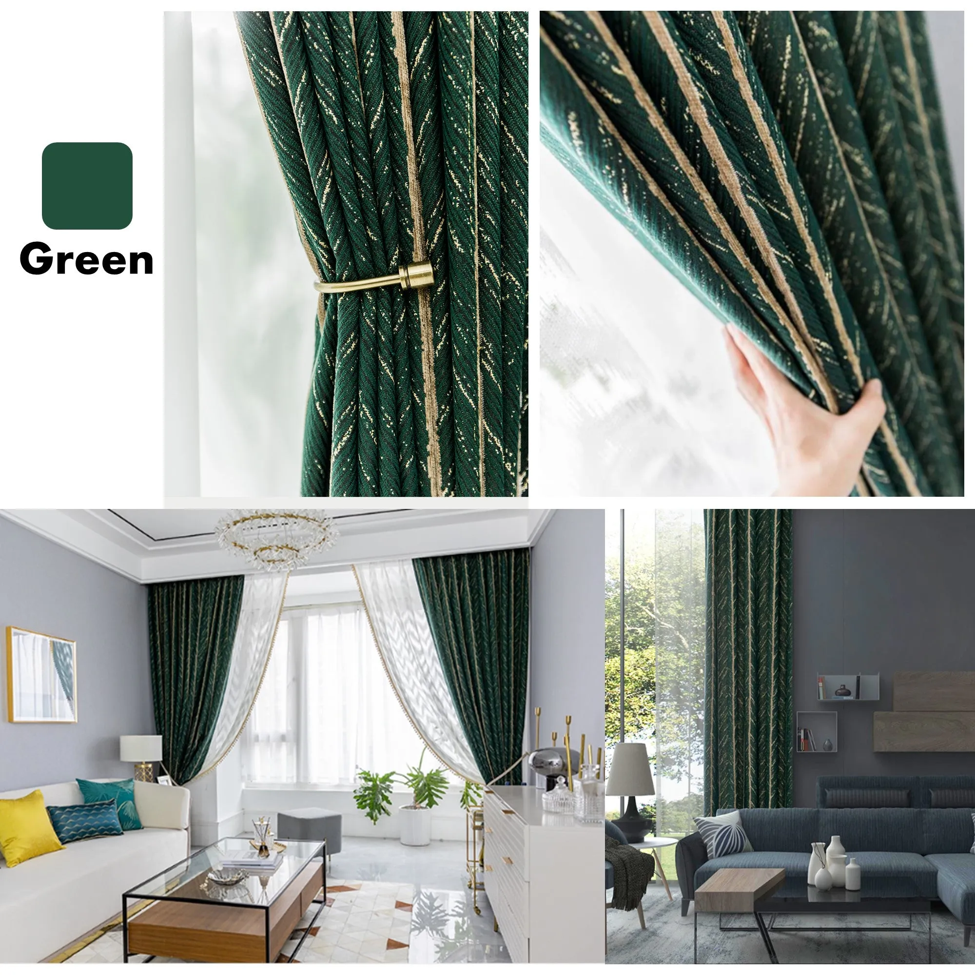 Golden Glamour Herringbone Window Curtains Drapery