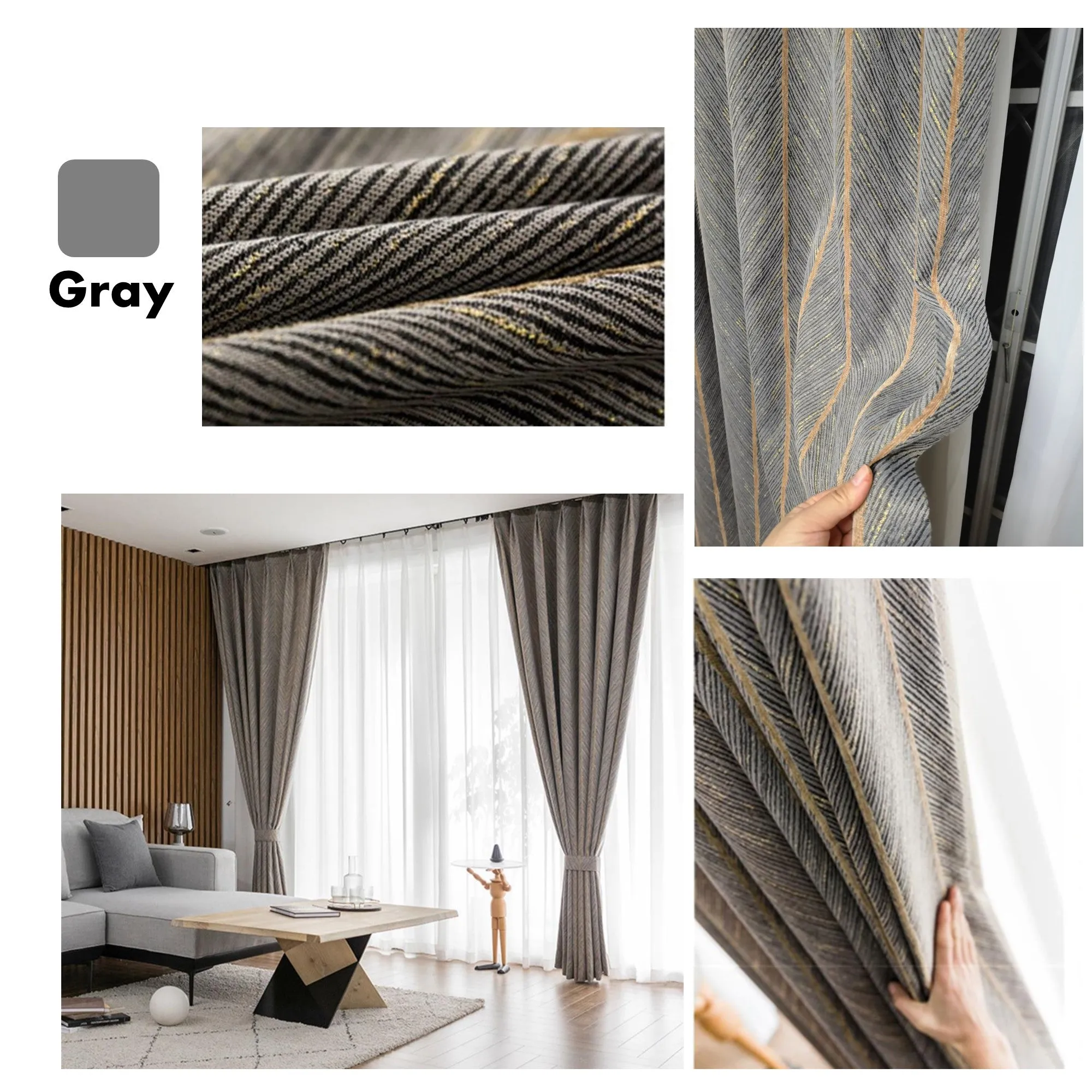 Golden Glamour Herringbone Window Curtains Drapery