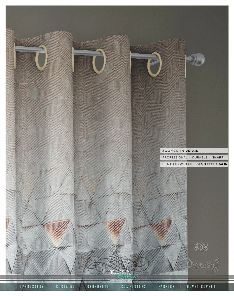 Grey Triangulate 3D PREMIUM Curtain Panel. Available on 12 Fabrics. Made to Order. 100304