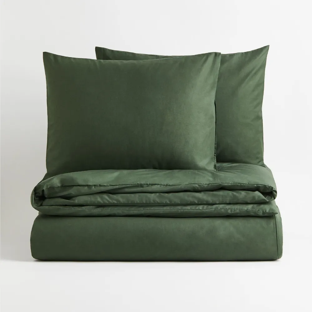 H&M Home Cotton double bed linen set, dark green