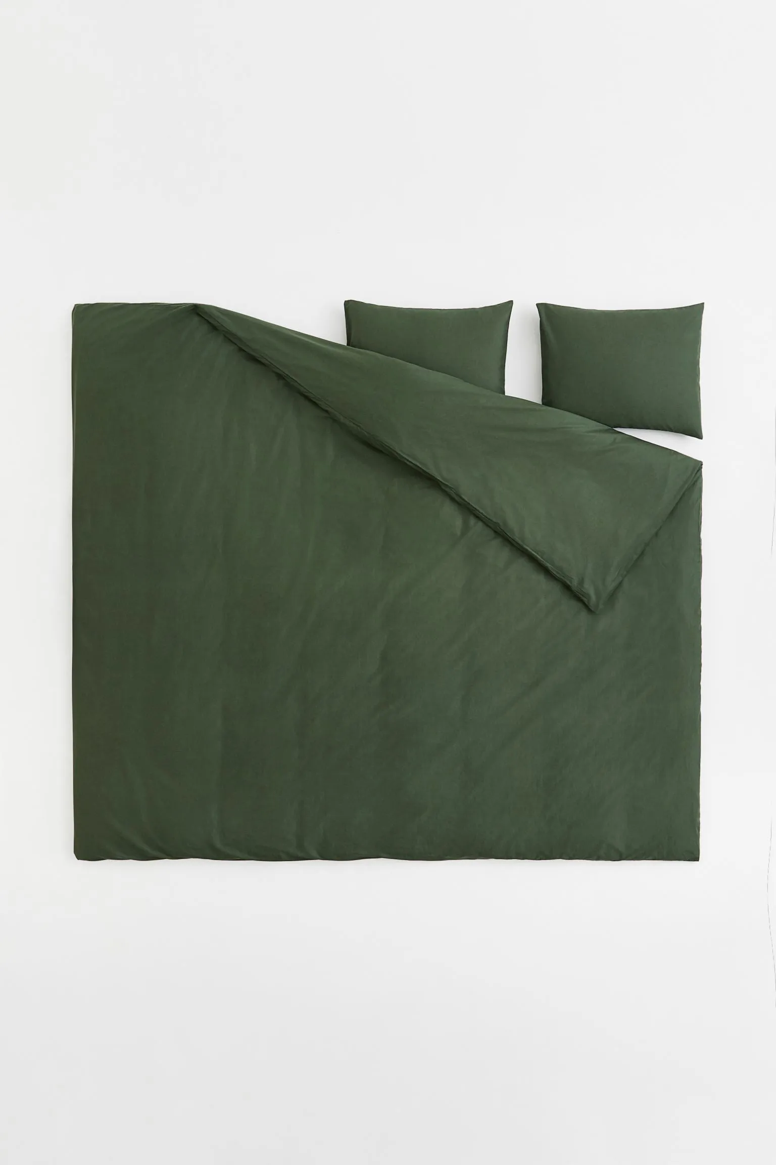 H&M Home Cotton double bed linen set, dark green