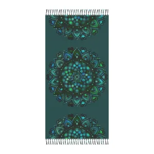 Hand-Drawn Boho Beach Cloth with Mandala Art - Petroleum Green