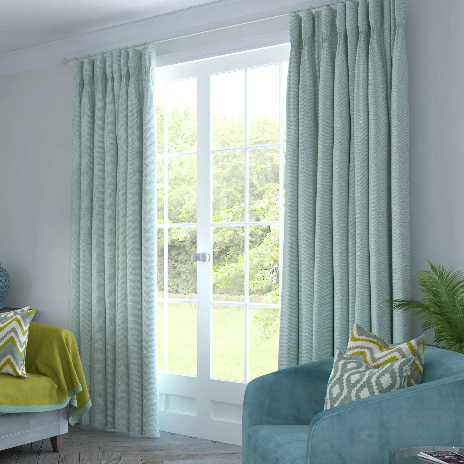 Herringbone Duck Egg Blue Curtains