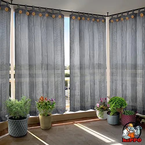 HIPPO - PE 85% Outdoor Sun Blocking Balcony Curtains Loop UV Protection, Sun Shading Light Filtering, Temperature Reducing 7.5 ft Door Curtain, Set of 2 pcs (Grey-Black || 4.5FTX7.5FT)