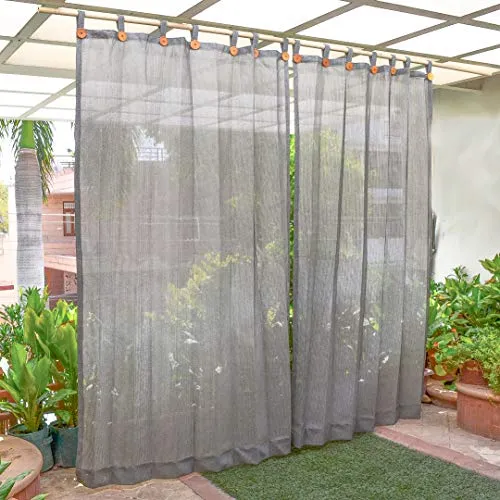 HIPPO - PE 85% Outdoor Sun Blocking Balcony Curtains Loop UV Protection, Sun Shading Light Filtering, Temperature Reducing 7.5 ft Door Curtain, Set of 2 pcs (Grey-Black || 4.5FTX7.5FT)