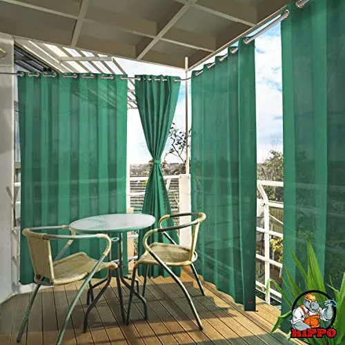 HIPPO - PE 90% Outdoor Sun Blocking Balcony Curtains Eyelet UV Protection, Sun Shading Light Filtering, Temperature Reducing 4.5 ft Window Curtain, Set of 2 pcs (Olive Green || 4.5FTX4.5FT)