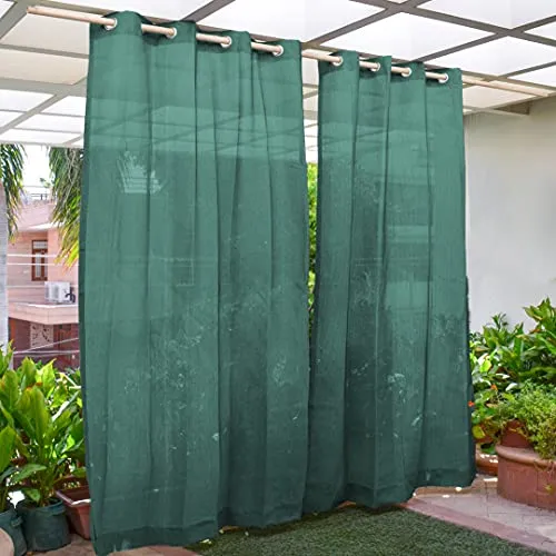 HIPPO - PE 90% Outdoor Sun Blocking Balcony Curtains Eyelet UV Protection, Sun Shading Light Filtering, Temperature Reducing 4.5 ft Window Curtain, Set of 2 pcs (Olive Green || 4.5FTX4.5FT)