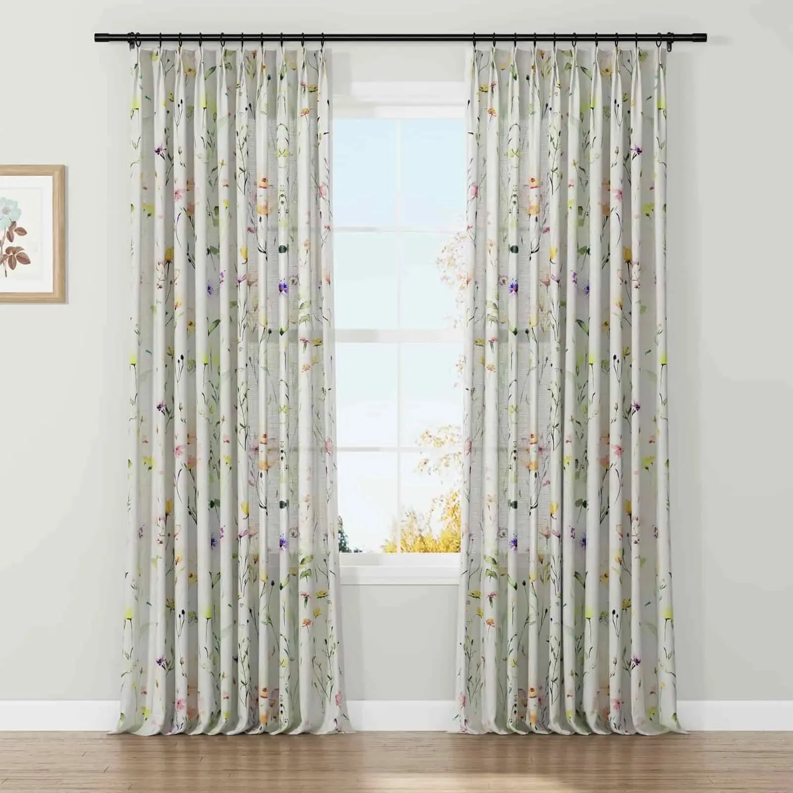 Holly Floral Pattern Boho Style Curtain Pleated