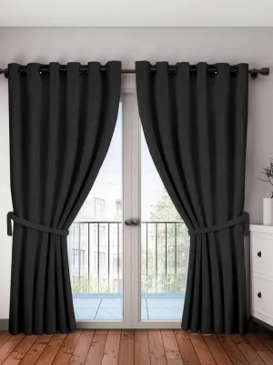 Home Sizzler 1 Piece 100% Blackout Eyelet Polyester Door Curtain, 7ft, Black