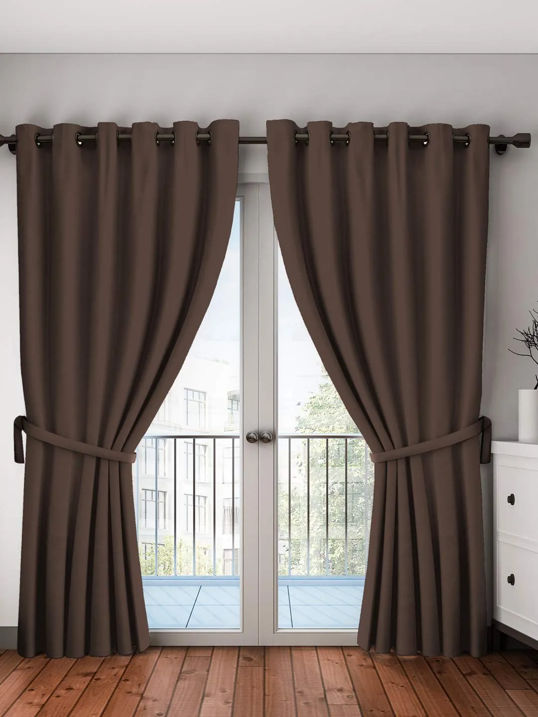 Home Sizzler 1 Piece 100% Blackout Eyelet Polyester Long Window Curtain, 5ft, Brown