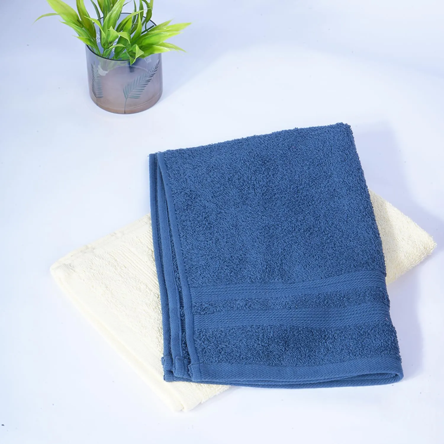 Homestic 525 GSM Cotton Hand Towels |Super Soft, Quick Absorbent & Anti-Bacterial|Gym & Workout Towels|Pack of 2 (Blue & Ivory)