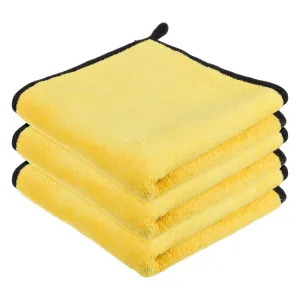 Kuber Industries Cleaning Towel|Microfiber Reusable Cloths|Highly Absorbent Washable Towel for Kitchen with Hanging Loop|Car|Window|40x40 Cm|Pack of 3 (Yellow)