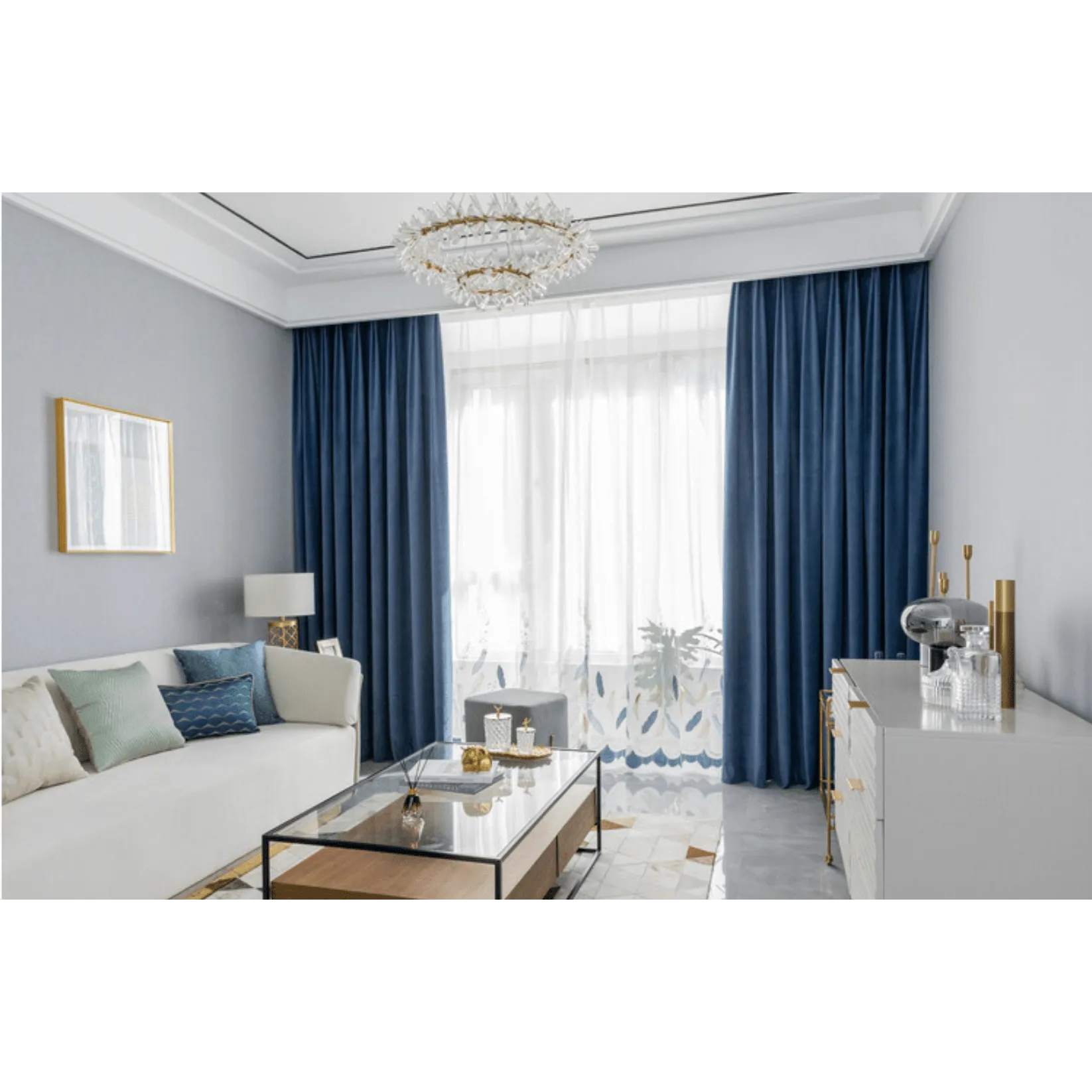 Mila Modern Luxury Plush Plain Velvet Curtains - Blue