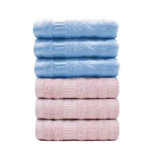 Mush 600 GSM Hand Towel Set of 6 | 100% Bamboo |Ultra Soft, Absorbent & Quick Dry Towel for Bath, Gym, Pool, Travel, Spa and Yoga | 29.5 x 14 Inches (6, Sky Blue,Pink)