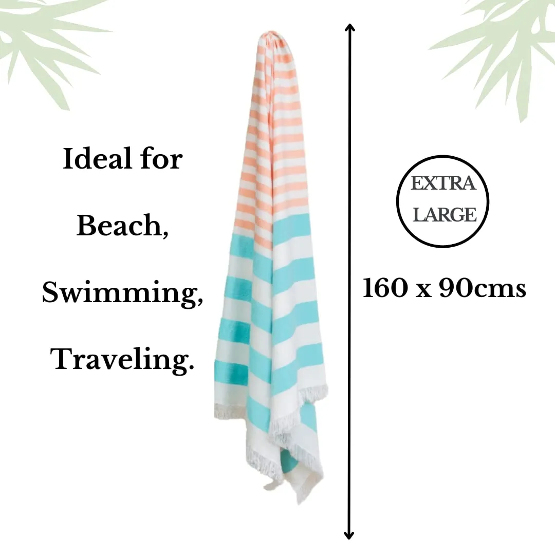 Mush Bamboo Extra Large Cabana Style Turkish Towel | Ideal for Beach, Bath, Pool, Travel & Yoga | Size : 90 x 160 cms | Peach-Turquoise & Turquoise-Light Green, Pack of 2