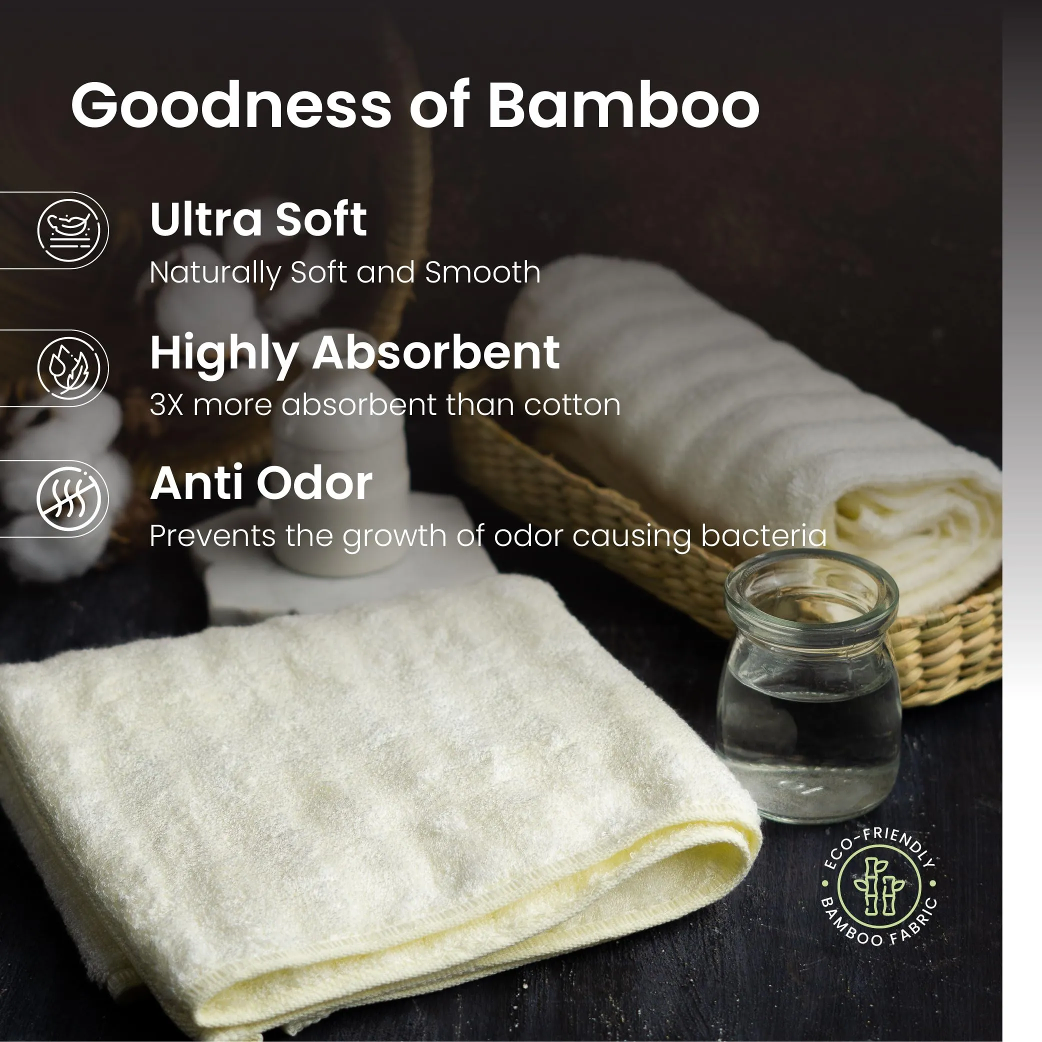 Mush Bamboo Hand Towels Set of 2 | 100% Bamboo Gym Towel for Men/Women Workout | Ultra Soft, Absorbent & Quick Dry Towel for Gym, Travel, Sports and Yoga | 40 x 60 cms | 600 GSM (Cream)