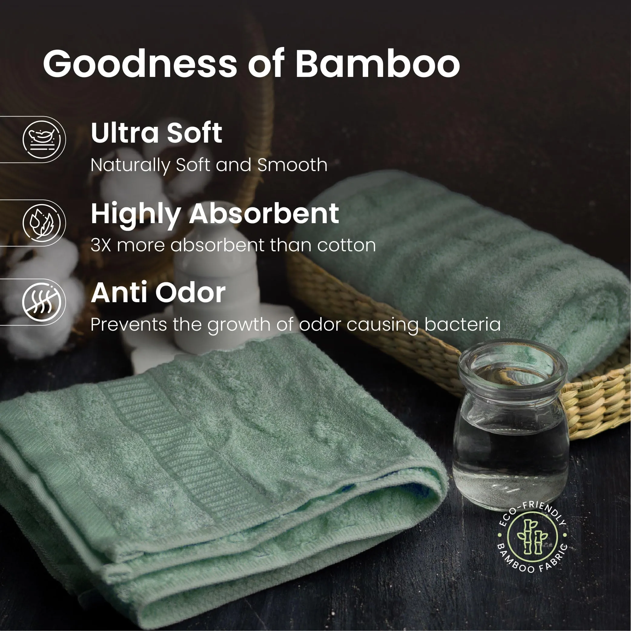 Mush Bamboo Hand Towels Set of 2 | 100% Bamboo Gym Towel for Men/Women Workout | Ultra Soft, Absorbent & Quick Dry Towel for Gym, Travel, Sports and Yoga | 40 x 60 cms | 600 GSM (Olive Green)