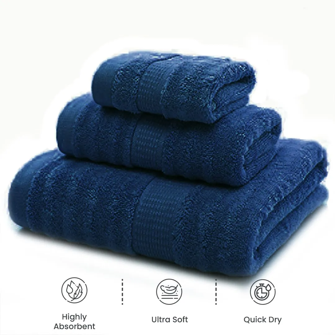 Mush Bamboo Towels Set | Ultra Soft, Absorbent and Antimicrobial 600 GSM (2 Bath Towel, 2 Hand Towel and 2 Face Towel) Perfect for Daily Use and Gifting (Navy & White)