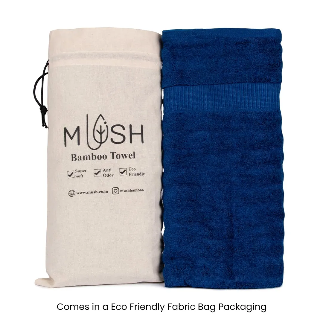 Mush Bamboo Towels Set | Ultra Soft, Absorbent and Antimicrobial 600 GSM (2 Bath Towel, 2 Hand Towel and 2 Face Towel) Perfect for Daily Use and Gifting (Navy & White)