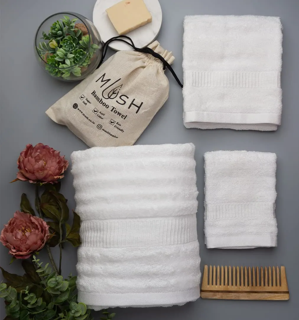 Mush Bamboo Towels Set | Ultra Soft, Absorbent and Antimicrobial 600 GSM (2 Bath Towel, 2 Hand Towel and 2 Face Towel) Perfect for Daily Use and Gifting (Navy & White)