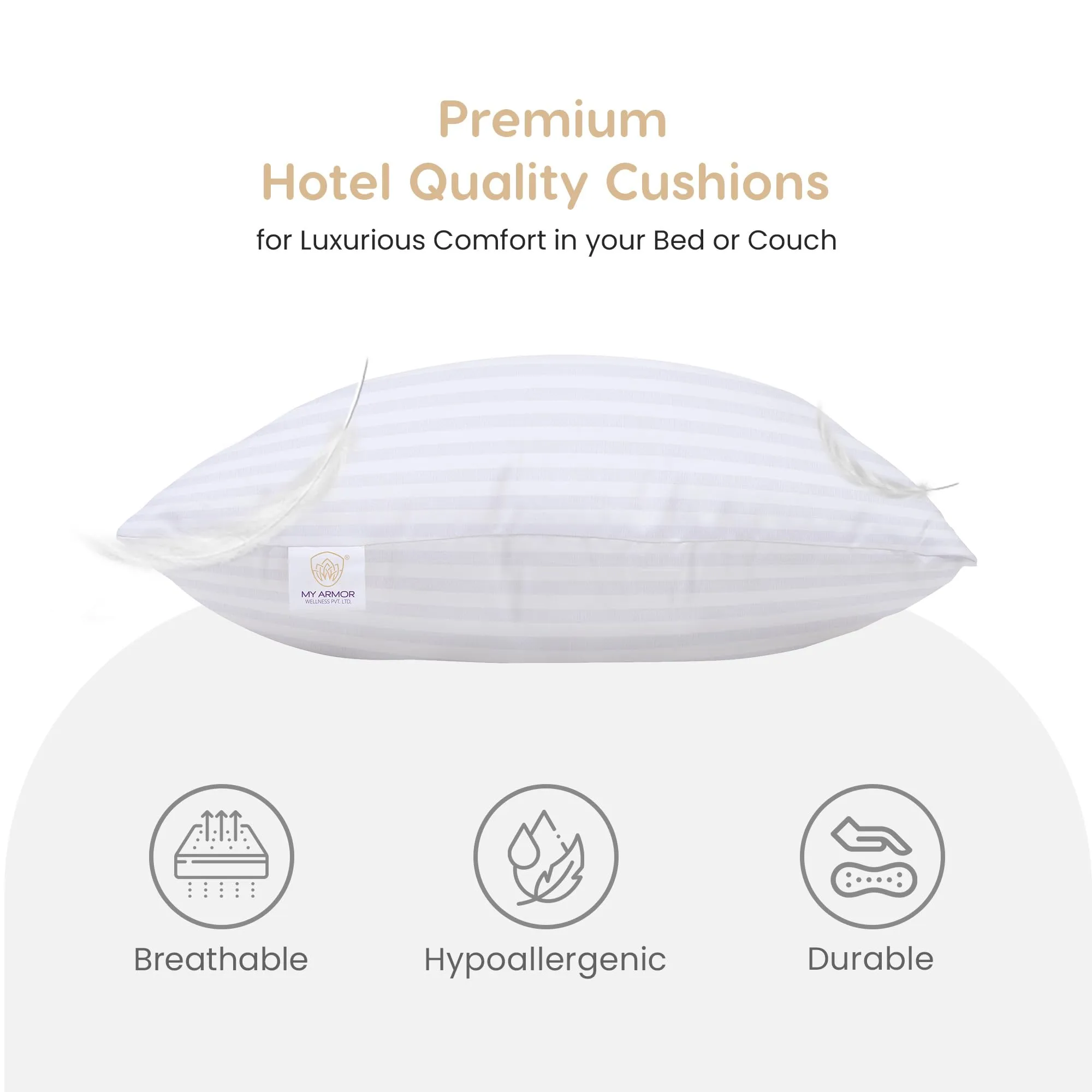 Premium Hotel Quality Soft Fiber Cushion Set by MY ARMOR - Set of 5, Stripe Pattern, 16X16 inches