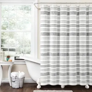 New - 72"x72" Modern Tufted Striped Woven Yarn Dyed Eco Friendly Recycled Cotton Shower Curtain Gray - Lush Décor