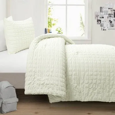 New - Lush Décor 2pc Twin/Twin Extra Long Crinkle Textured Dobby Comforter Set Ivory