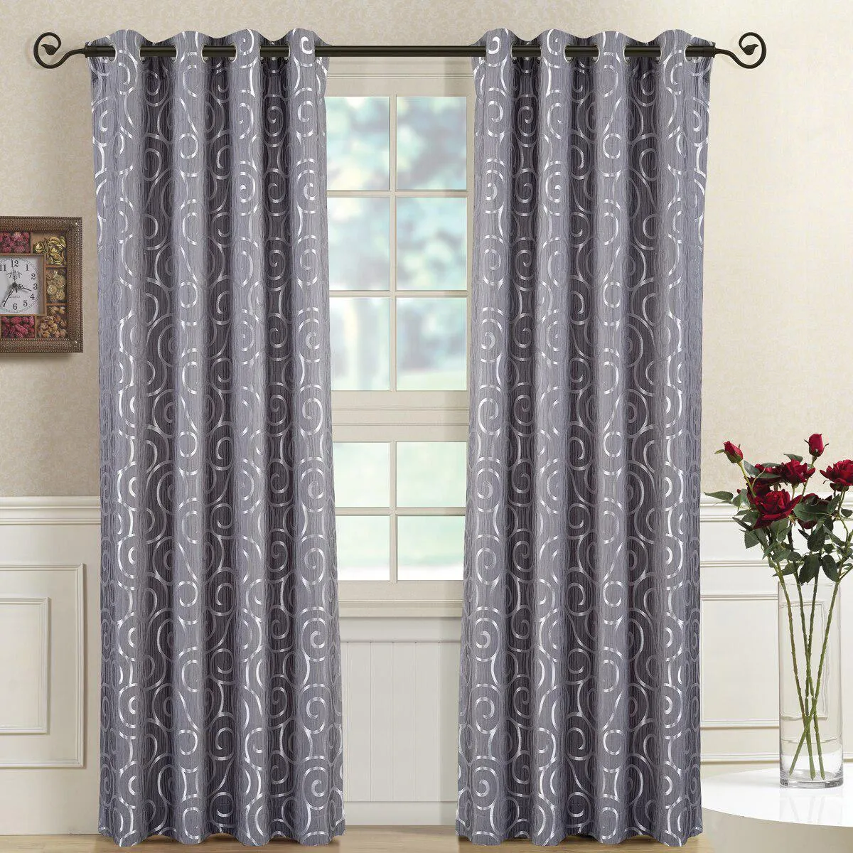 Pair (Set of 2) Top Grommet Window Curtain Panels Abstract Jacquard Tuscany, 104 Inches Total Width.