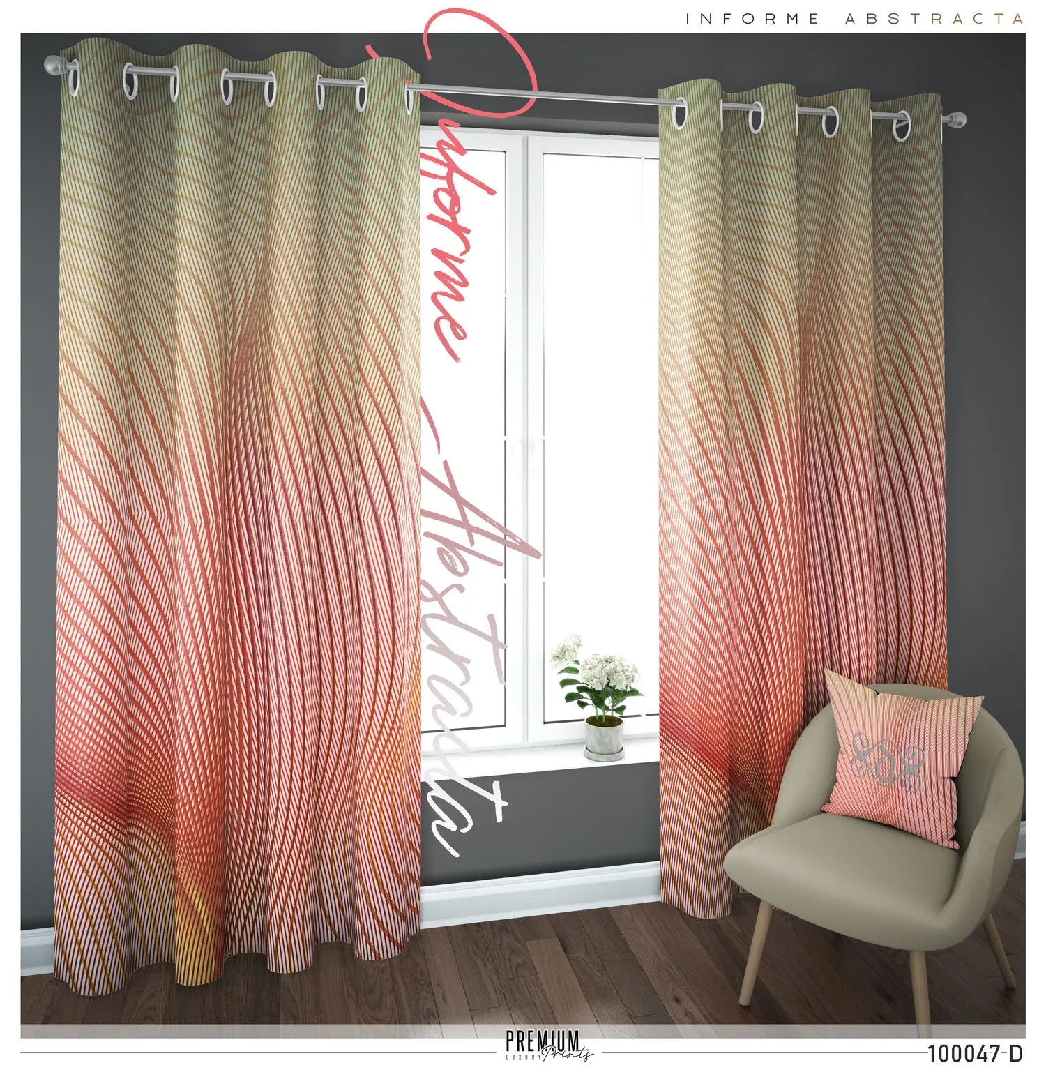 Peach Nazca Lines Printed PREMIUM Curtain Panel. Available on 12 Fabrics. Heavy & Sheer. 100047D