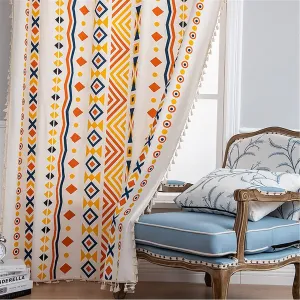 Premium 100% Cotton Curtain for Window & Curtains for Door - Pack of 1 Curtain, Boho Multi Orange