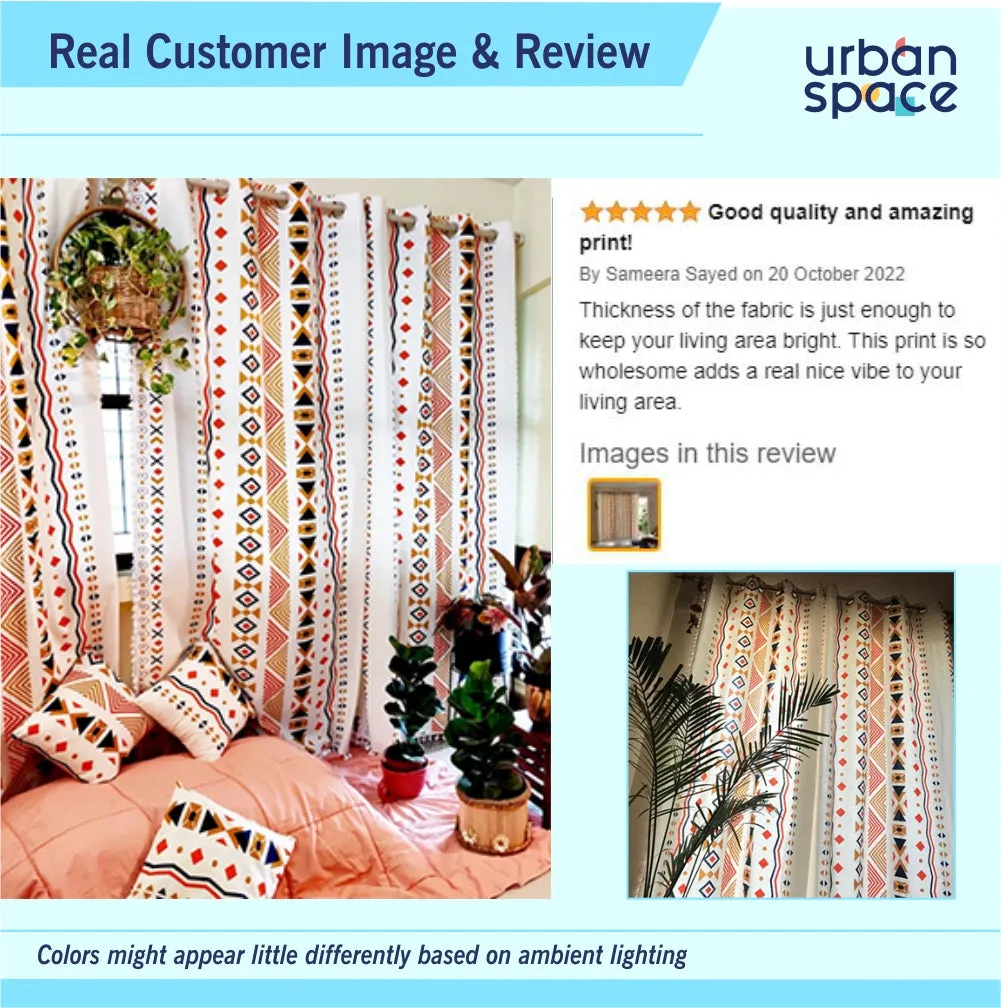 Premium 100% Cotton Curtain for Window & Curtains for Door - Pack of 1 Curtain, Boho Multi Orange