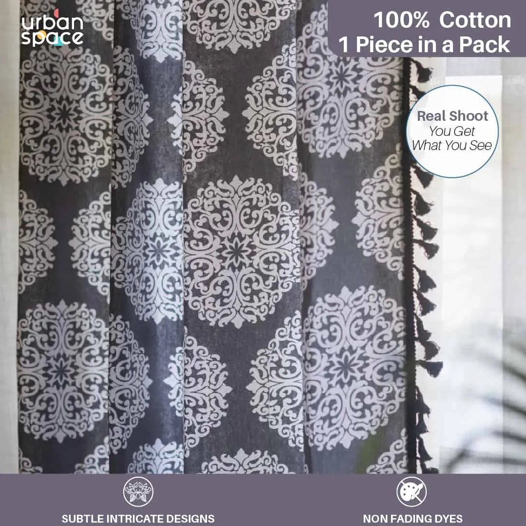 Premium 100% Cotton Curtain for Window & Curtains for Door - Pack of 1 Curtain, New Mandala Grey