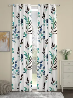 Premium 100% Cotton Printed Curtains For Windows, Pack of 2 Curtains - Blue