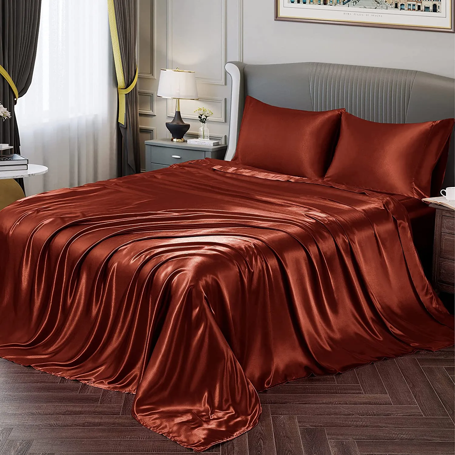 Satin Silky Soft 4 pcs Bed Sheets Set