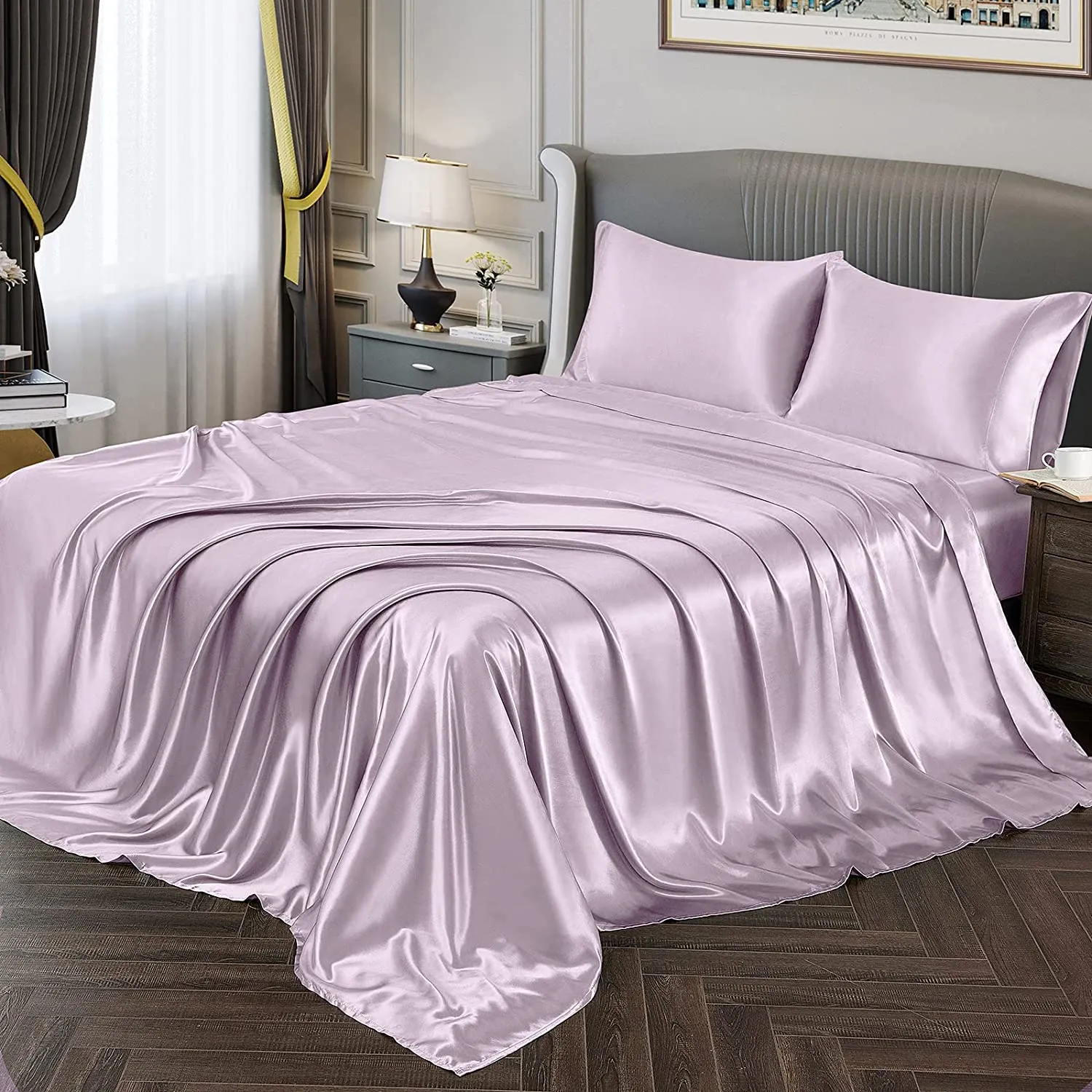 Satin Silky Soft 4 pcs Bed Sheets Set