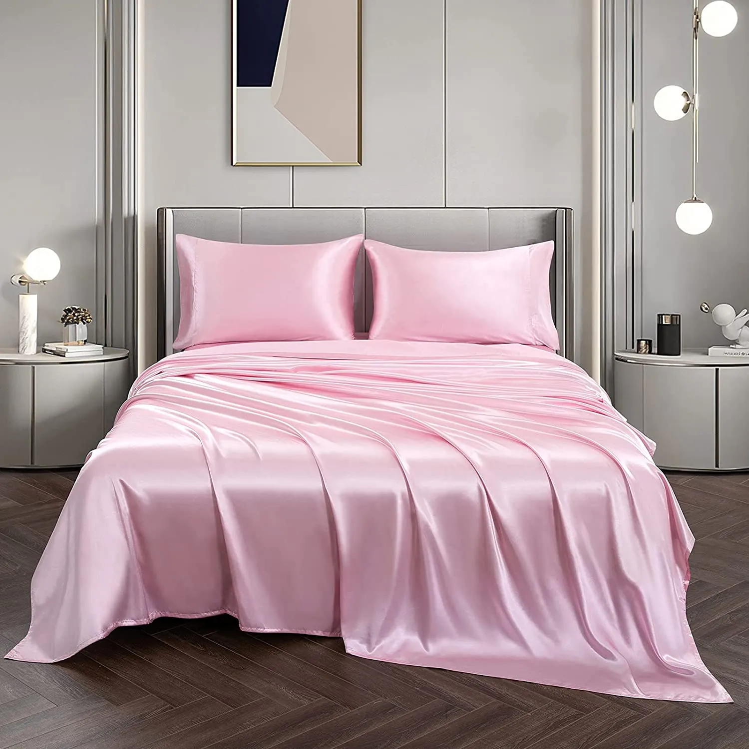 Satin Silky Soft 4 pcs Bed Sheets Set