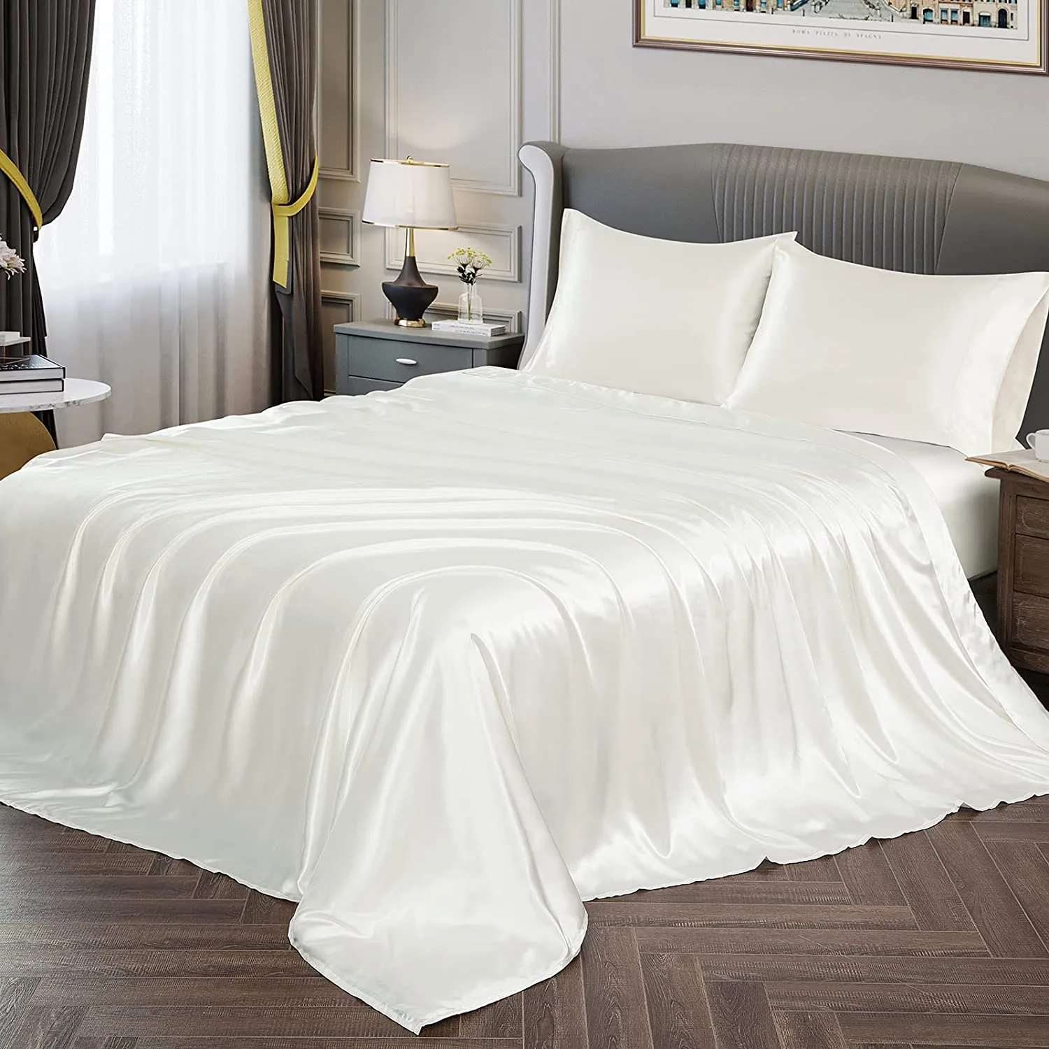 Satin Silky Soft 4 pcs Bed Sheets Set