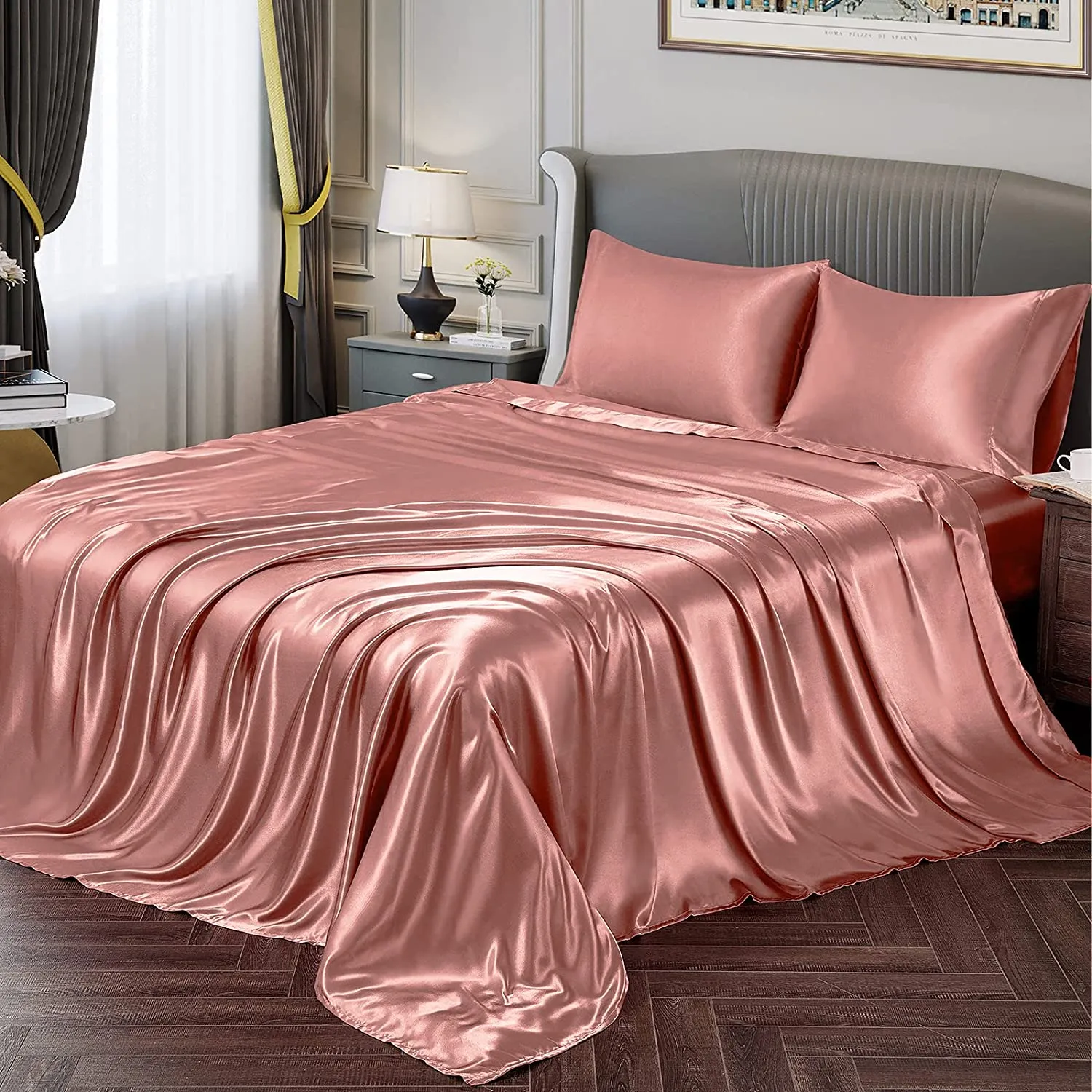 Satin Silky Soft 4 pcs Bed Sheets Set