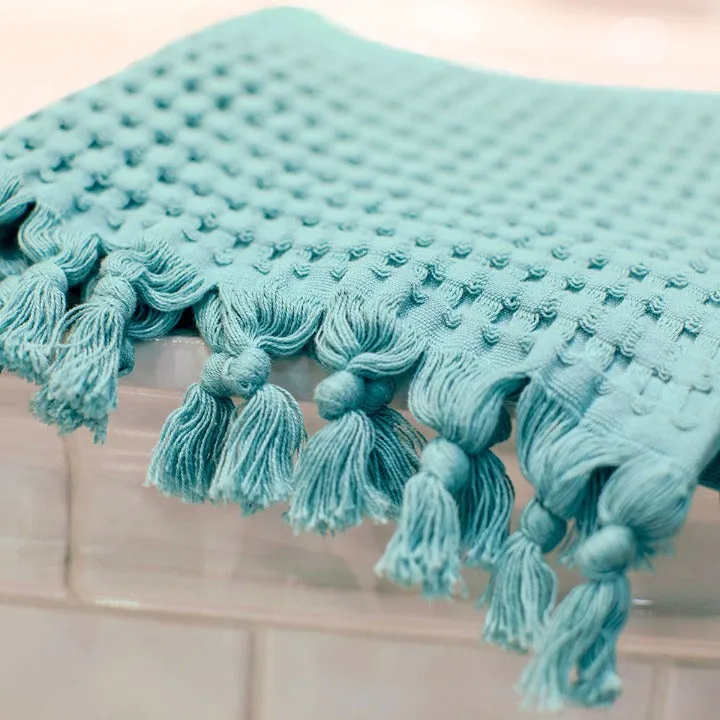 Seafoam Tassel Hand Towel Set of 2, Modern Style