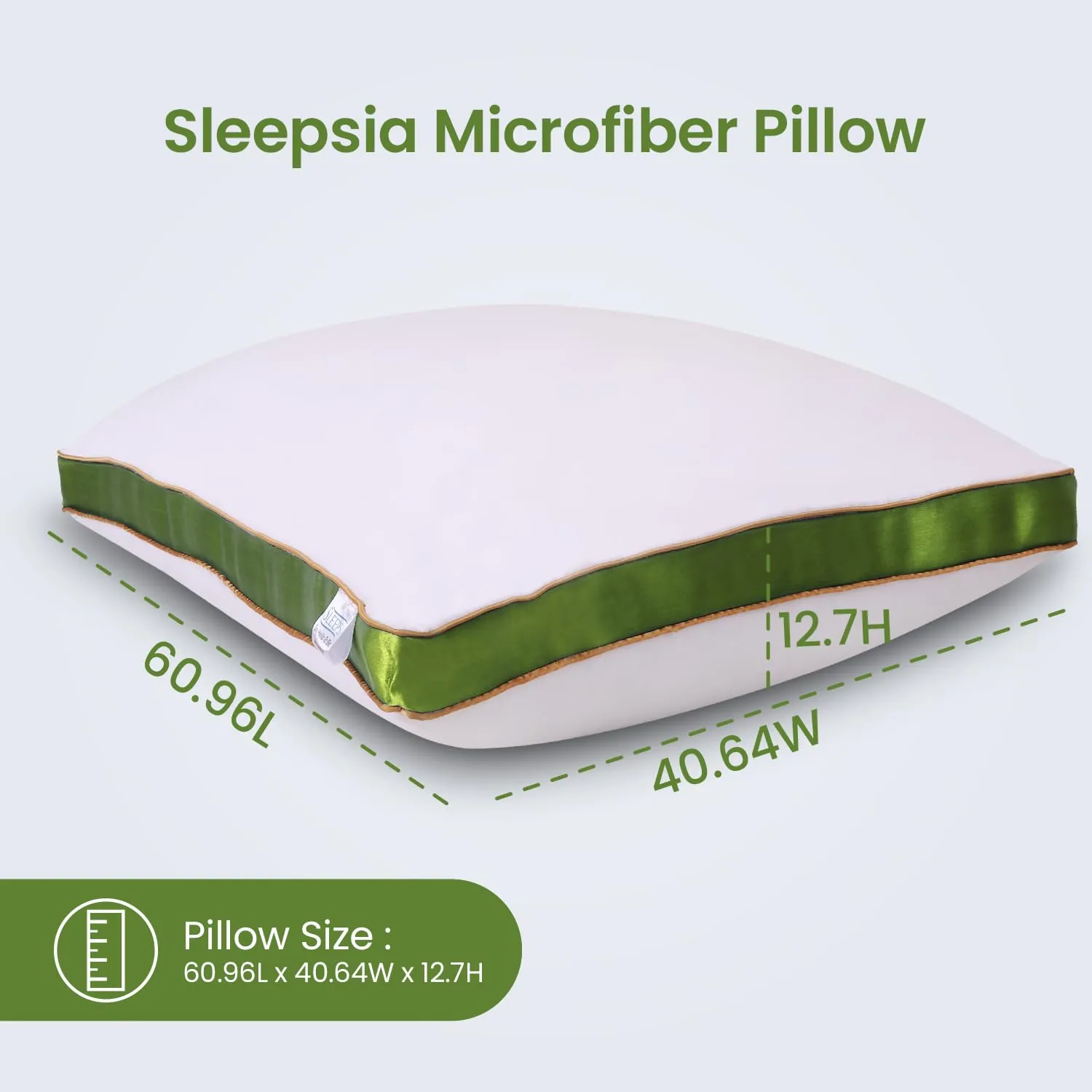 Sleepsia Microfiber Bed Pillow for Sleeping | Down Alternative Ultrasoft Cotton Washable Pillow with Satin Gusset | Soft Pillow with Green Decorative Stripes | Queen (Pack of 2)