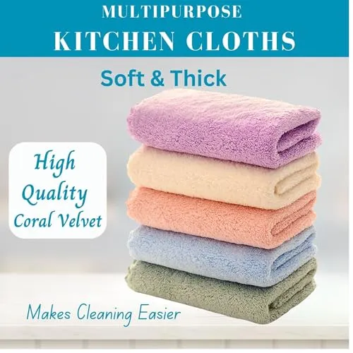 SynSo Microfiber Clothes Pack of 4 High Absorbent Cleaning Cloth Lint Free Cloths for Kitchen Wiping Bathroom Furniture Wood Glass & Mirrors (25 * 25 cm) (Random Colors)