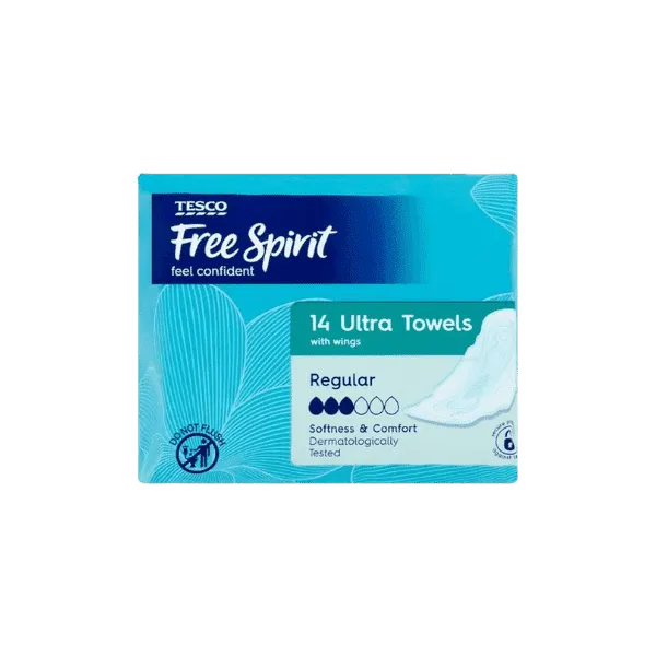 TESCO FREE SPIRIT REGULAR ULTRA TOWELS 14PCS